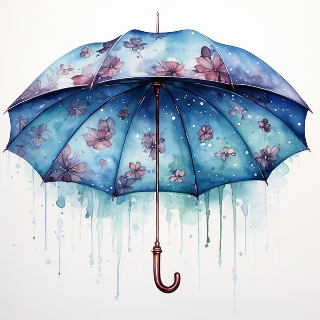 Gentle rain An umbrella in the rain in watercolor style AI generate illustration