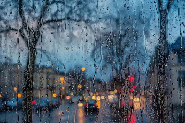 柔らかい雨の滴が窓の窓から降りてくる