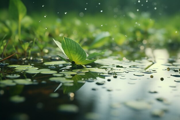 Gentle raindrops creating ripples on the surface o 00360 01