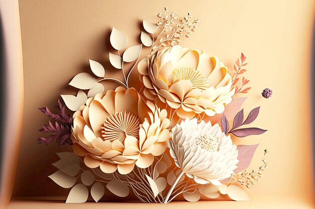 Gentle romantic floral alique of 3d rendering paper flowers for congratulations generative ai