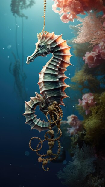 Gentle seahorse holding onto a seaweed strand wallpaper for the phone