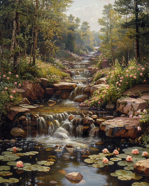 Photo a gentle stream flowing tranquil wallpaper