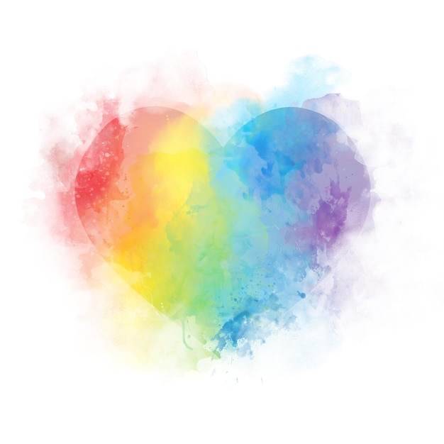 Gentle Watercolor art rainbow heart with splash dots background isolated on white