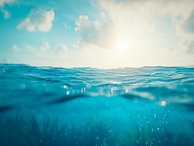 Gentle waves over underwater sea grass with sunlight reflection Marine serenity concept Generative AI