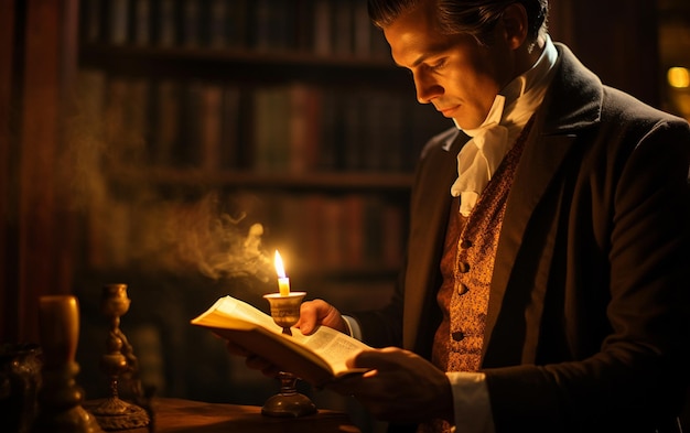 A Gentleman Reading by Candlelight