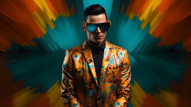 Gentleman wearing glasses on luxury colorful background