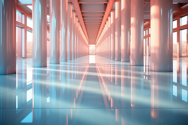 Photo gently pink and blue corridor with columns