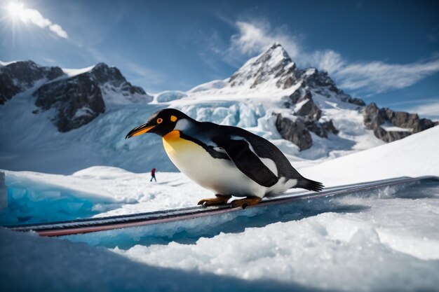 Gentoo penguin snow highway rookery snow mountains damoy point antarctic peninsula antarctica