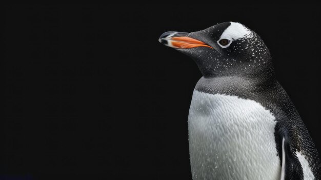 Gentoo Penguin in the solid black background