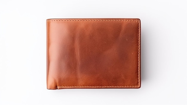 Photo genuine brown wallet seen from above on white background generative ai