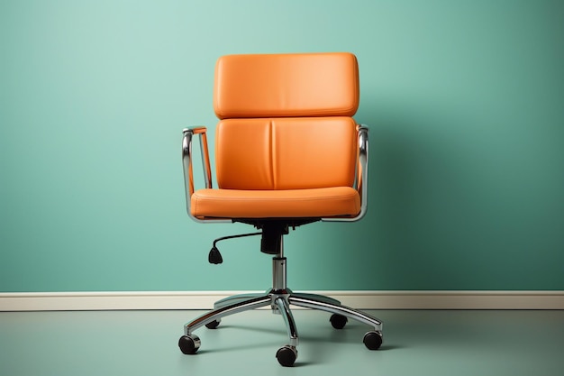 클리핑 패스 생성 인공 지능을 사용하여 밝은 파란색 배경에 격리된 임원을 위한 정품 가죽 사무실 의자