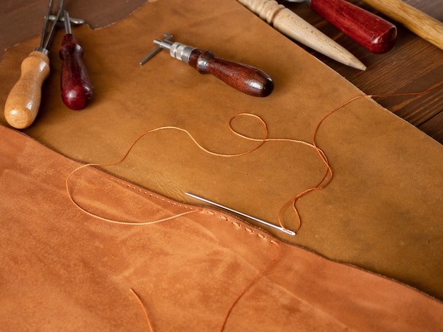 genuine leather. sewing products from genuine leather. tools.