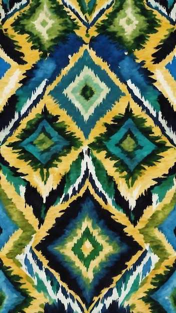 Geo symmetric ikat rapport watercolor ethnic design summer rhombus background