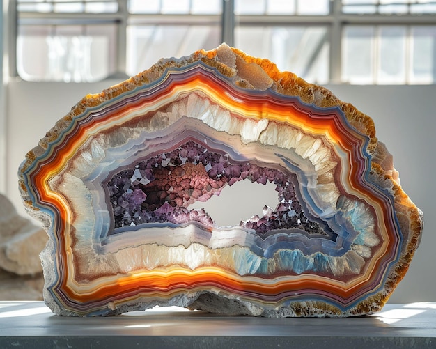 Geode crosssection colorful bands