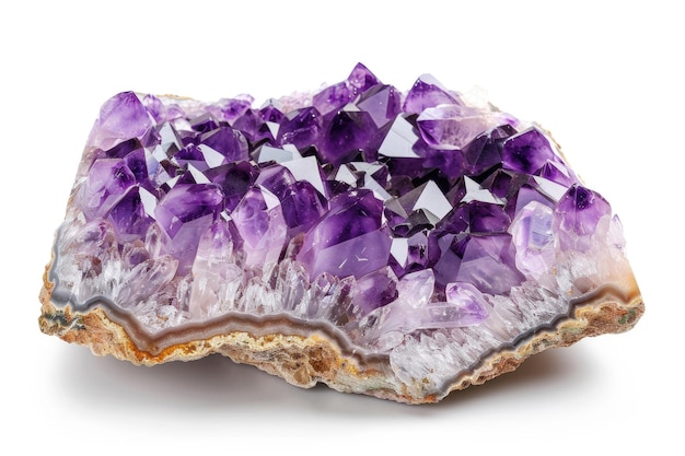 geode rock stunning amethyst crystal formation on white background