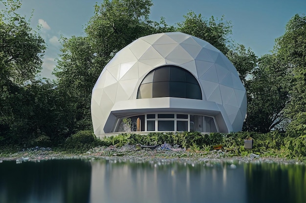 Photo a geodesic dome sits on a lake.