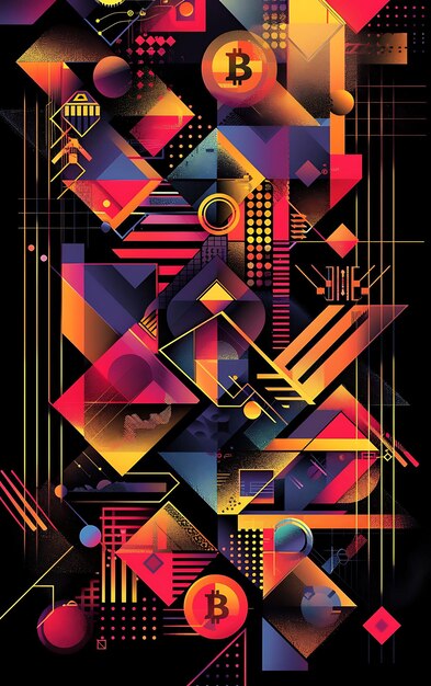 Photo geometric 2d poster with bitcoin and repeating patterns deco photo of trending poster background