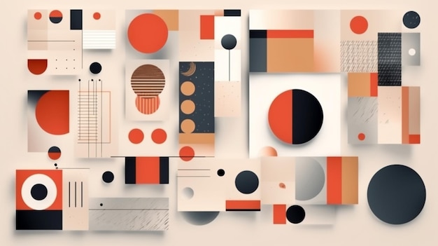 Геометрический художественный плакат с квадратами и кругами, формами и фигурами, сгенерированными AI