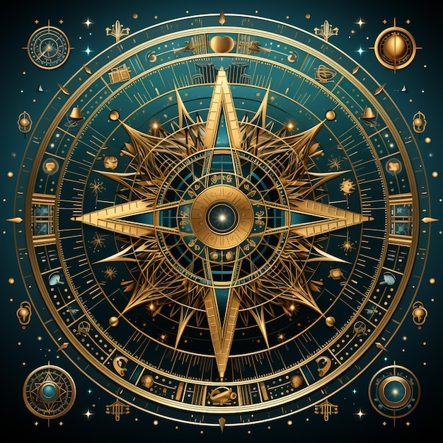 Geometric astrological symbol zodiac tarot card background star moon universe astrology Ai generated