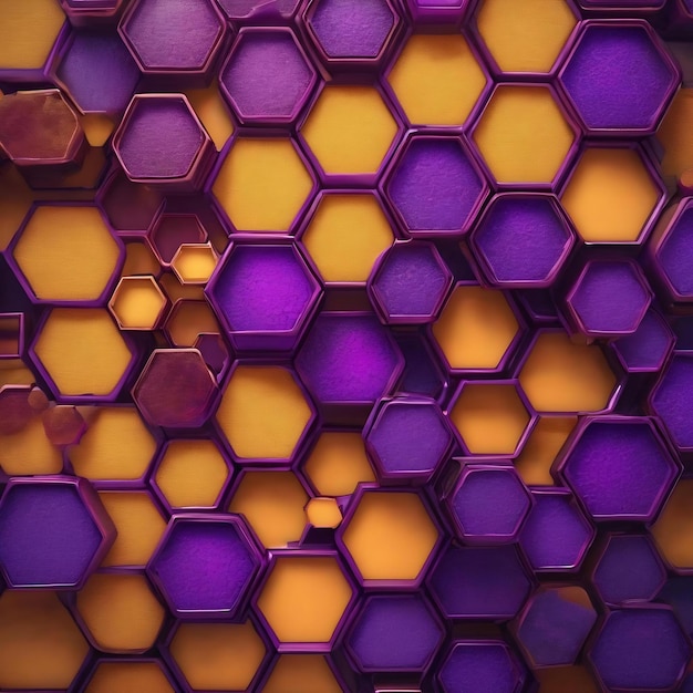 Geometric background with purple hexagons and honeycomb structure