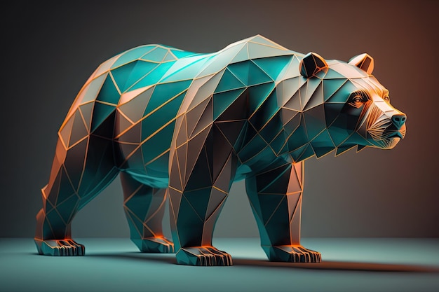 Geometric bear orange teal realistic High Detail Anamorp