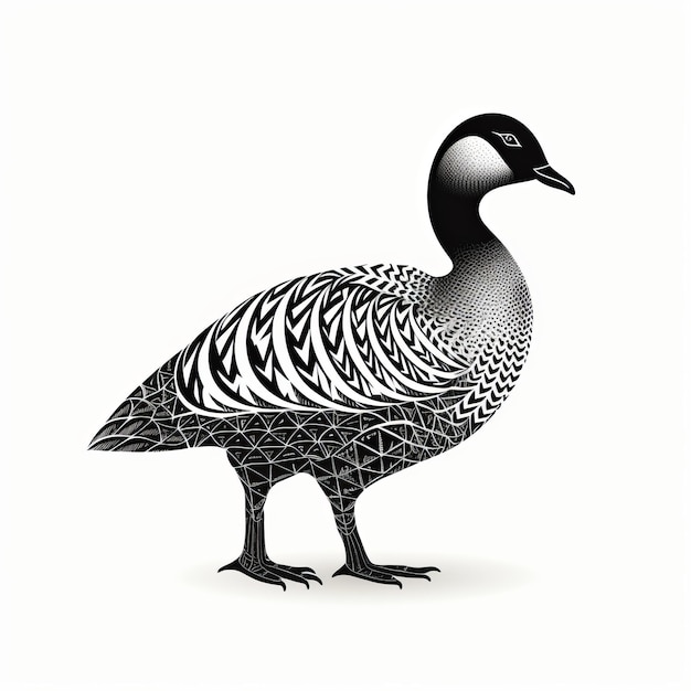 Geometric Black And White Goose Illustration With Chinese Iconography