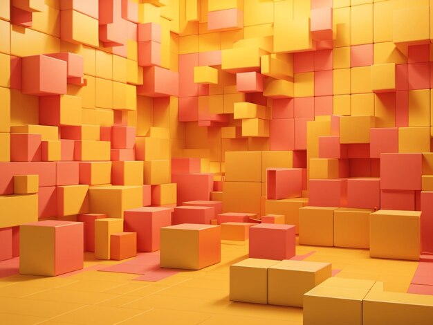 Geometric brilliance neatly constructed multisized cube wall in yellow