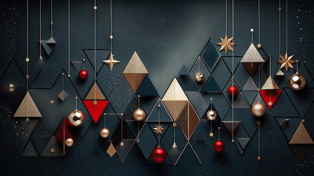 Geometric Christmas background with metallic accents