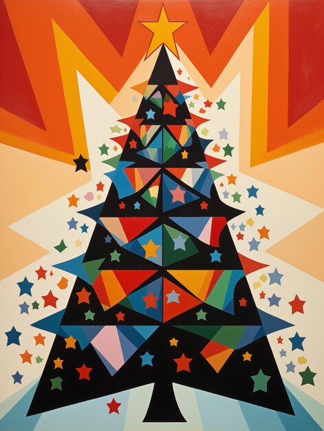 Geometric christmas tree poster famous painting new year postcard abstract modern art background