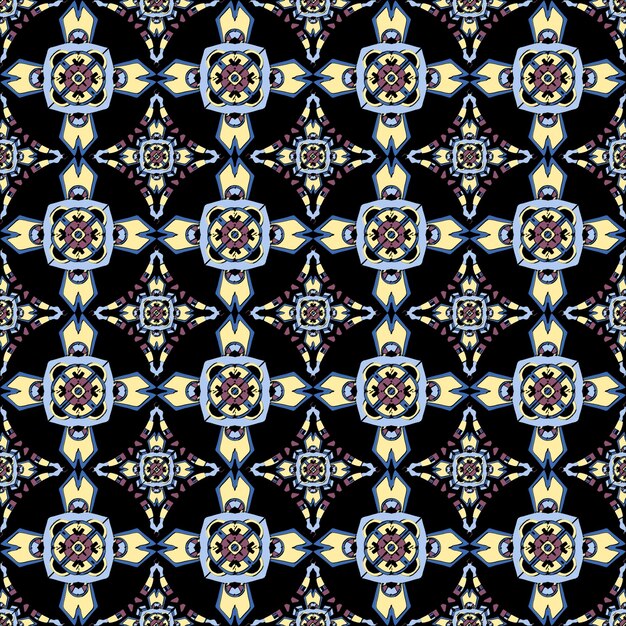 Geometric colored seamless pattern on black