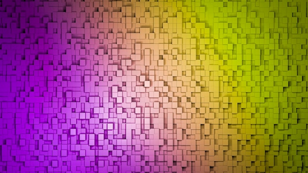 Geometric colorful abstract 3d background of rainbow squares and cubes science design game