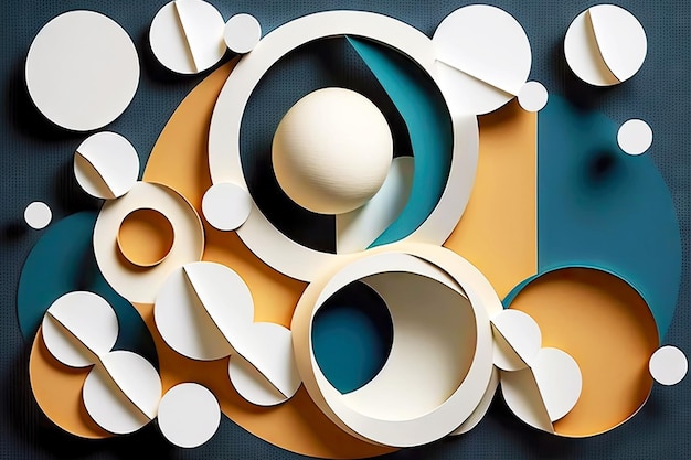 Geometric composition of white circles and planes for art paper collage