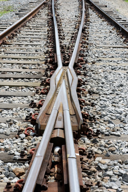 Photo geometric composition with train tracks in perspective towards horizon