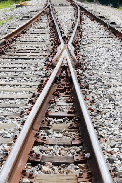 Geometric composition with train tracks in perspective towards horizon