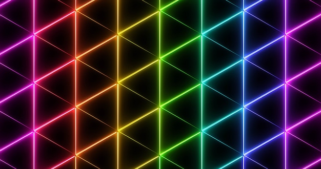 Geometric decorative colorful pattern from rainbow neon triangles