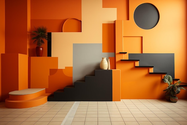 Geometric Design on an Orange Wall