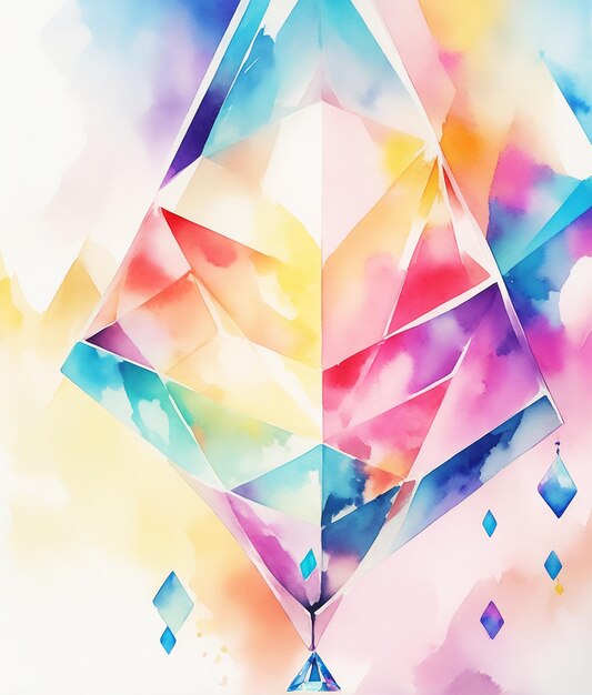 geometric diamond cut jewelry colorful magical background painting on paper hd watercolor image
