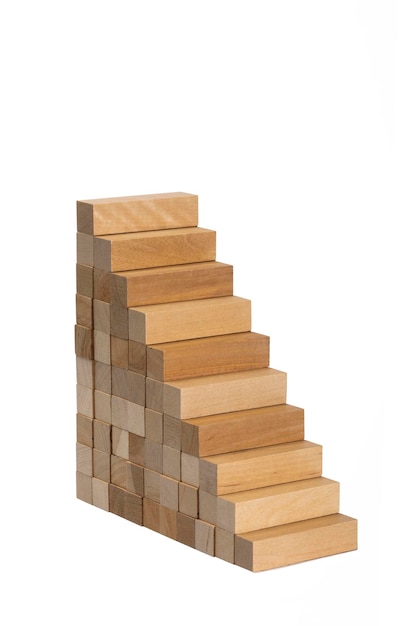 Geometric figure made of wooden bars on a white background