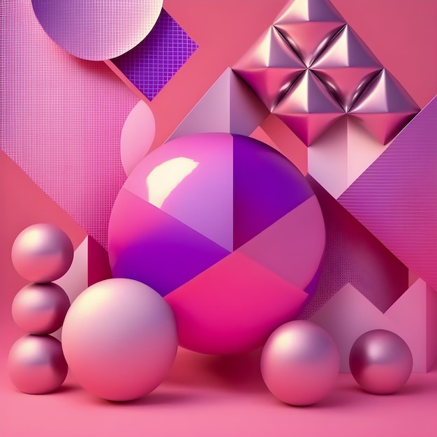 Geometric figures holographic style tone pink and purple illustration