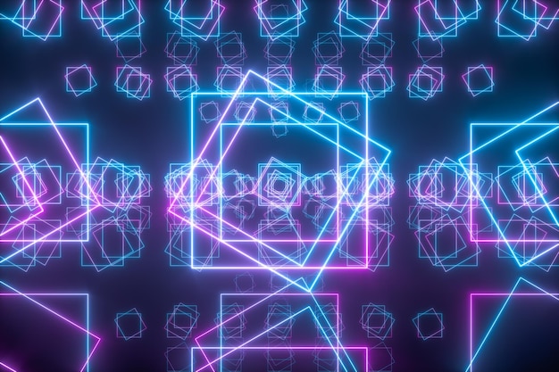 Geometric figures and neon lightsabstract conception3d rendering