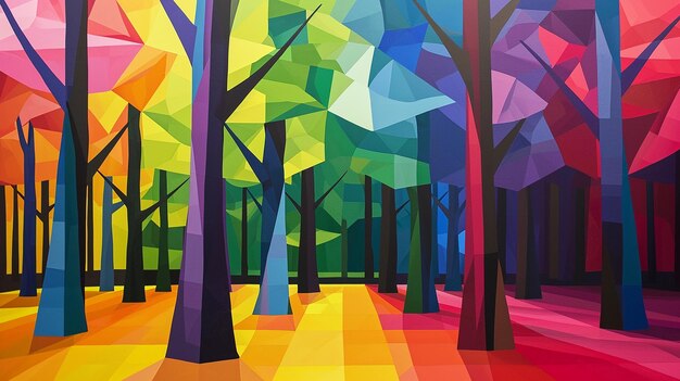 geometric forest with vibrant colors