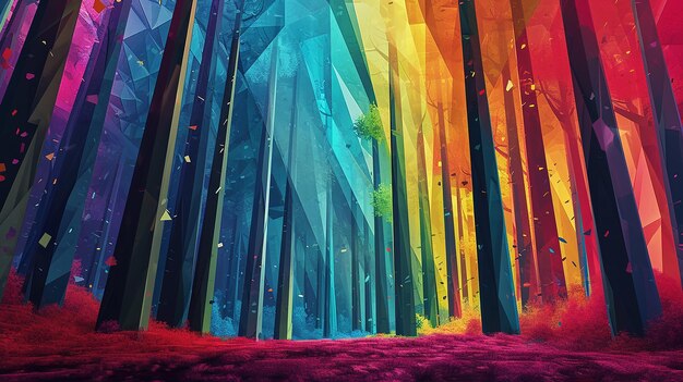 geometric forest with vibrant colors