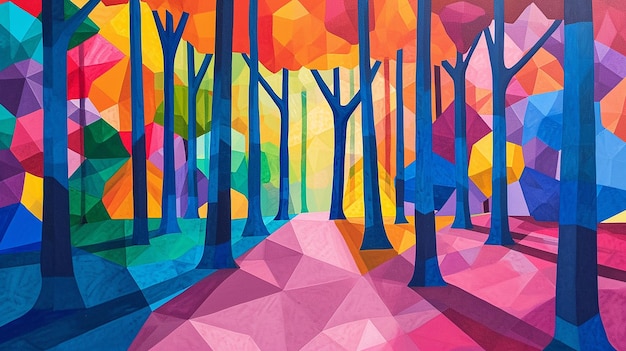 Photo geometric forest with vibrant colors