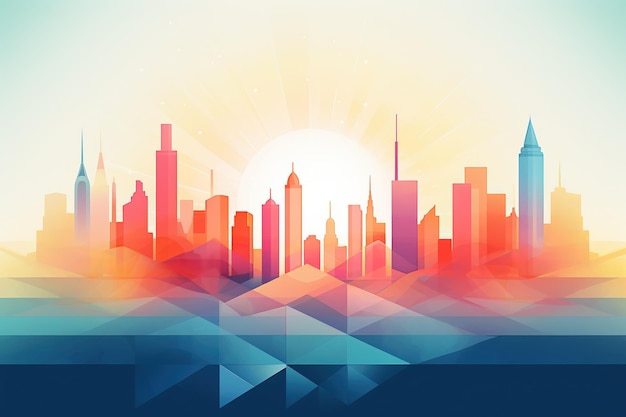 Geometric forms with pastel gradients suggesting a city skyline