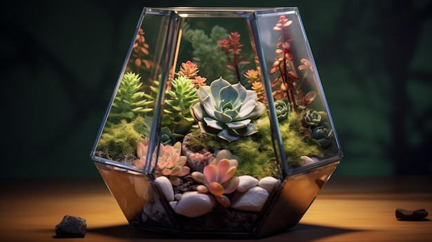 Photo geometric glass florarium with succulents