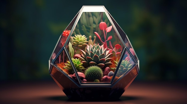 Geometric glass florarium with succulents