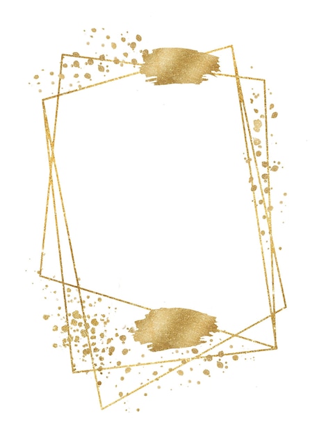 Geometric golden frame with Watercolor spots illustration