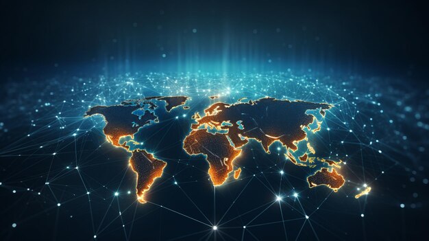 geometric graphic background communication with world map big data complex with compounds perspective backdrop minimal array digital data visualization