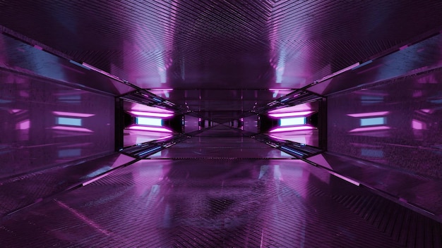 Geometric hallway with purple illumination 4k uhd 3d illustration