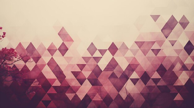 Фото Геометрическая гармония слияние природы и абстрактных треугольников в оттенках розового и красного